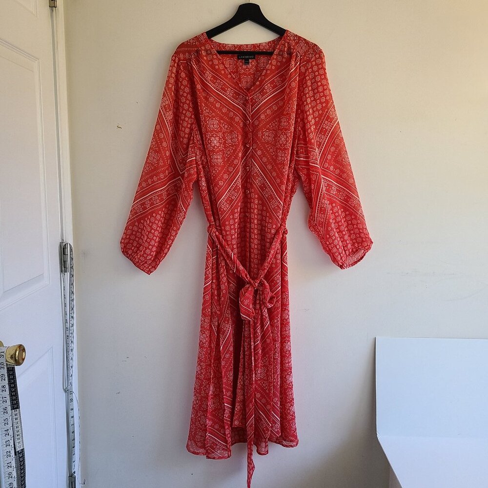 Lane Bryant Sheer Duster Topper 22/24 Orange Long Sleeves Kimono Button Front